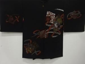 大正ロマン　漆　色紙散らしに華紋模様織出し　一ツ紋絵羽織